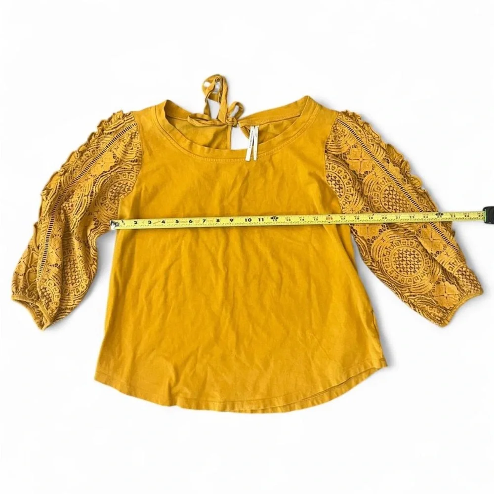 Anthropologie Mustard Blouse with Lace Sleeves - Picture 3 of 8